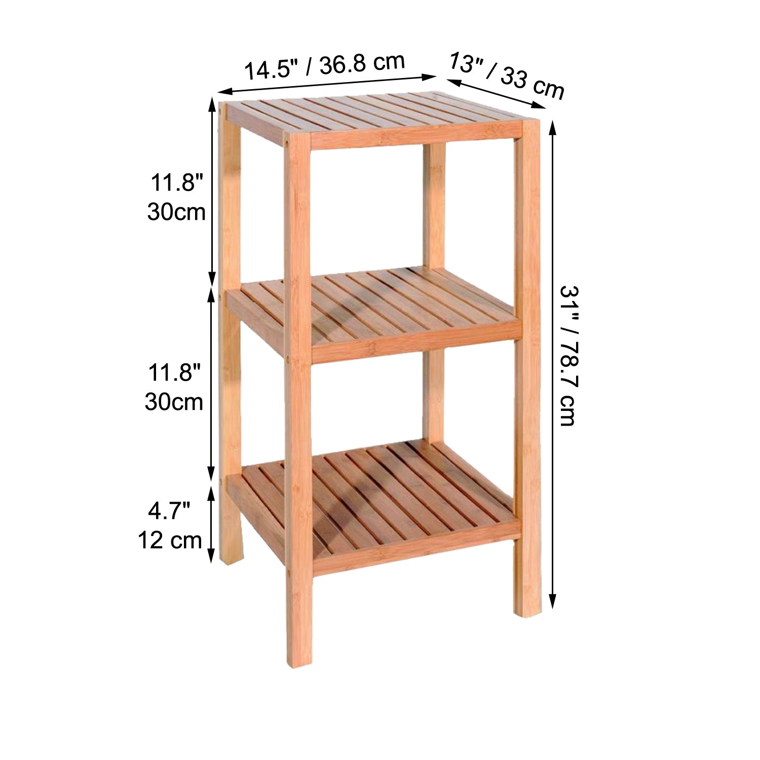 ITY International - Étagère en Bambou à 3 Étages, 14.5" x 13" x 31", Beige - Simple Boutique