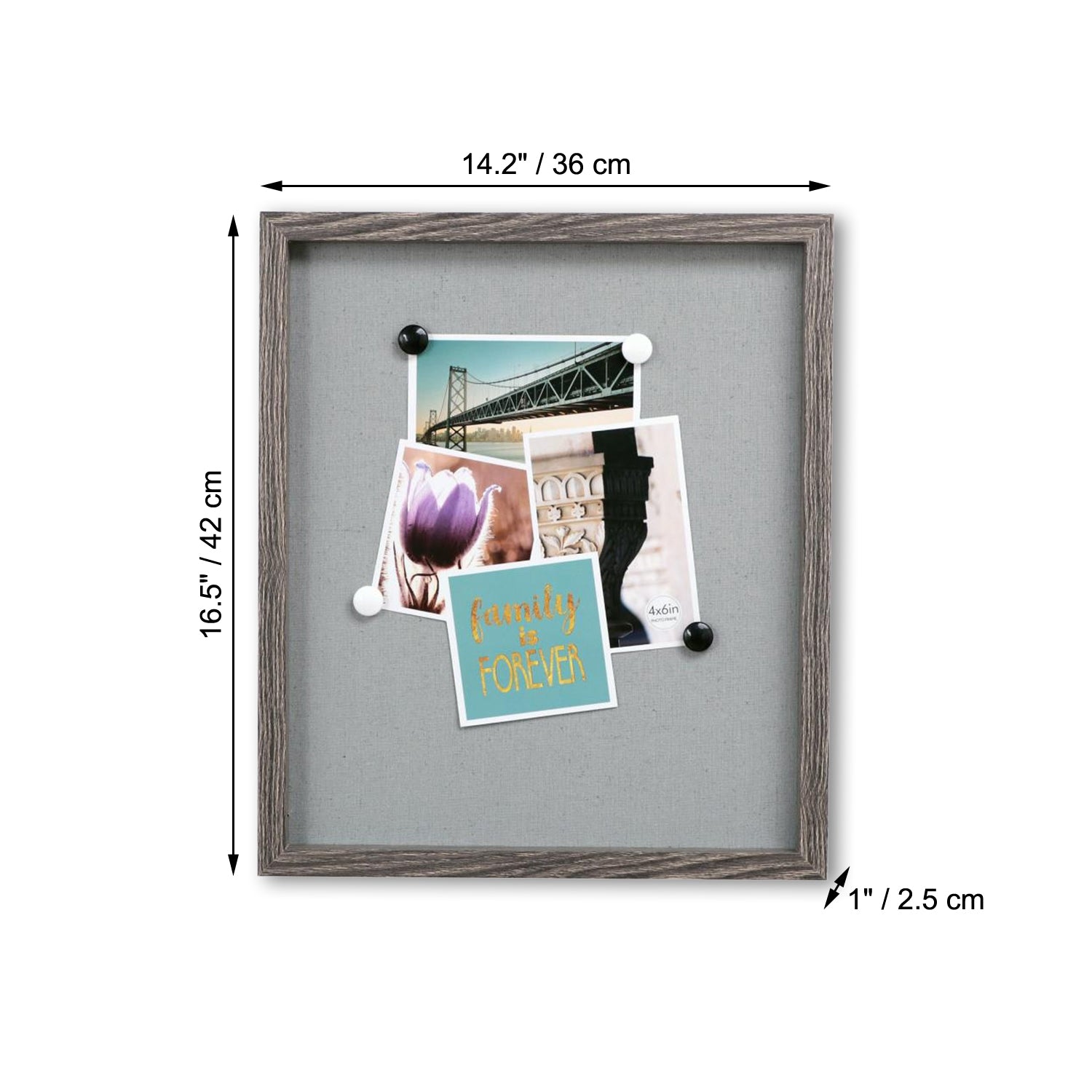 ITY International - Grand Cardre Rectangulaire avec Aimants, 14.2" x 16.5" x 1", Gris - Simple Boutique