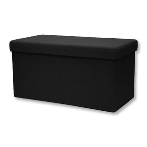 ITY International - Grand Ottomane/Repose-Pied Pliable en Tissu Pelucheux avec Rangement, 30" x 15" x 15", Noir - Simple Boutique