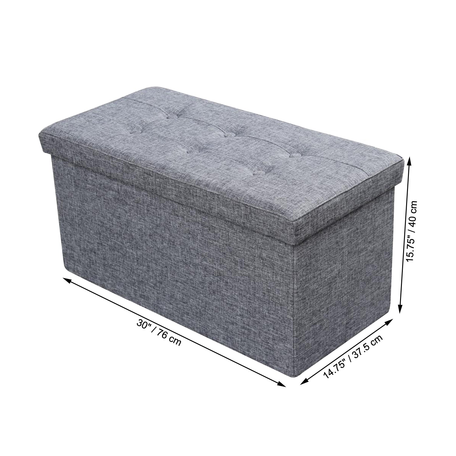 ITY International - Grand Ottomane/Repose-Pied Pliable en Tissus avec Rangement, 30" x 14.75" x 15.75", Gris - Simple Boutique