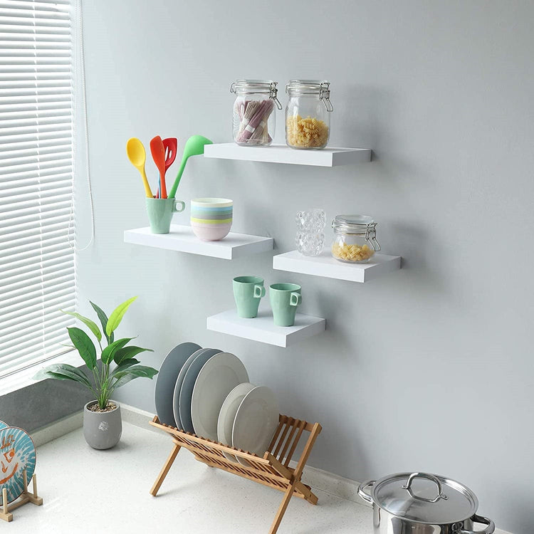 ITY International - Mini Tablette Flottante Individuelle en Bois, 16" x 5.1" x 1.5", Blanc - Simple Boutique