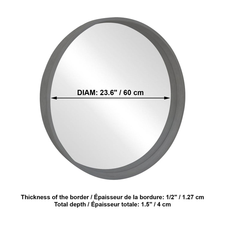 ITY International - Miroir Mural Rond, Diamètre de 23.6", Cadre Gris - Simple Boutique