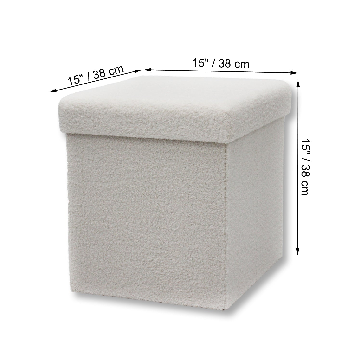 ITY International - Ottomane Pliable/Repose-Pied en Tissu Pelucheux avec Rangement, 15" x 15" x 15", Blanc - Simple Boutique