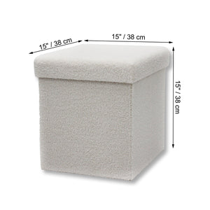 ITY International - Ottomane Pliable/Repose-Pied en Tissu Pelucheux avec Rangement, 15" x 15" x 15", Blanc - Simple Boutique