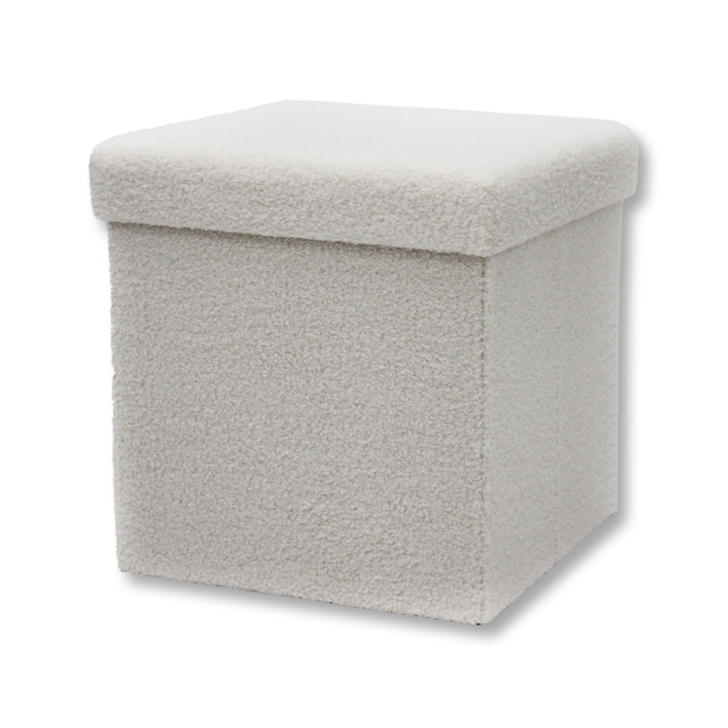 ITY International - Ottomane Pliable/Repose-Pied en Tissu Pelucheux avec Rangement, 15" x 15" x 15", Blanc - Simple Boutique