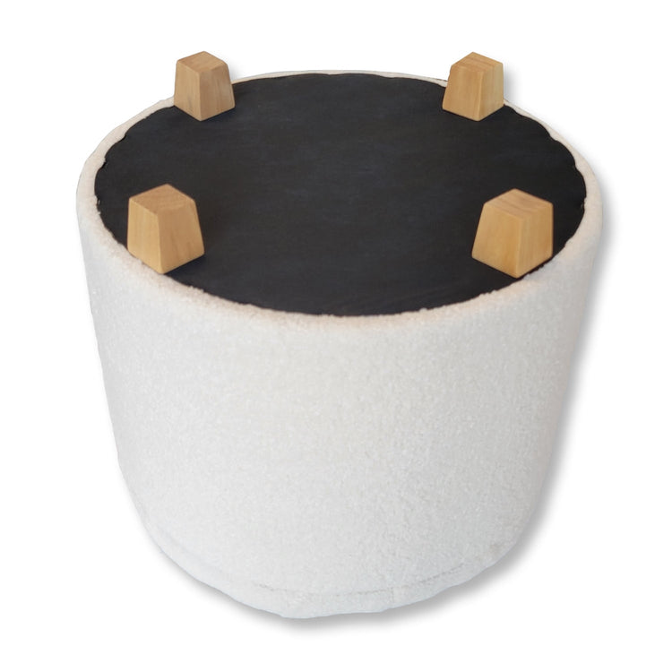 ITY International - Ottomane/ Repose-Pieds Rond avec Rangement, Tissus Pelucheux, 18" x 16", Blanc - Simple Boutique