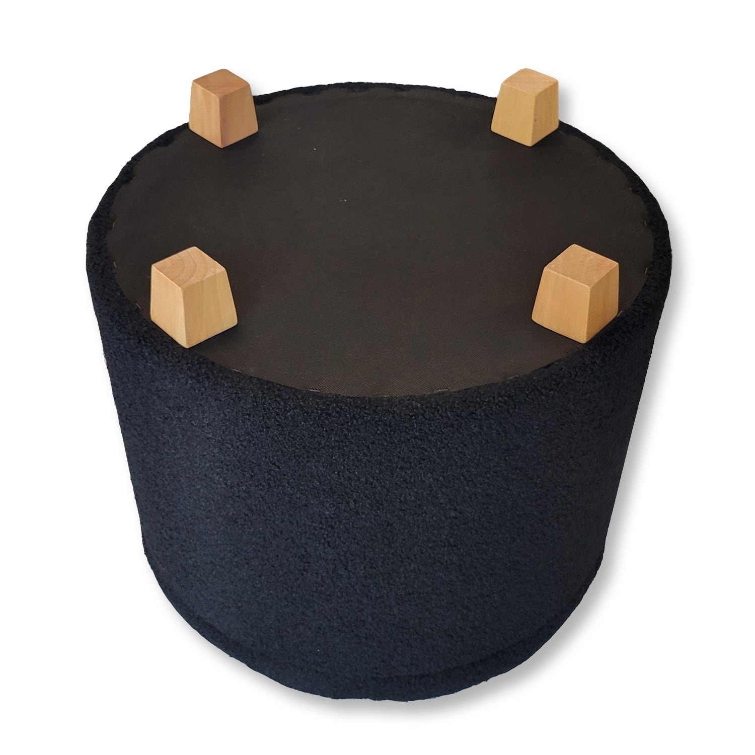 ITY International - Ottomane/ Repose-Pieds Rond avec Rangement, Tissus Pelucheux, 18" x 16", Noir - Simple Boutique