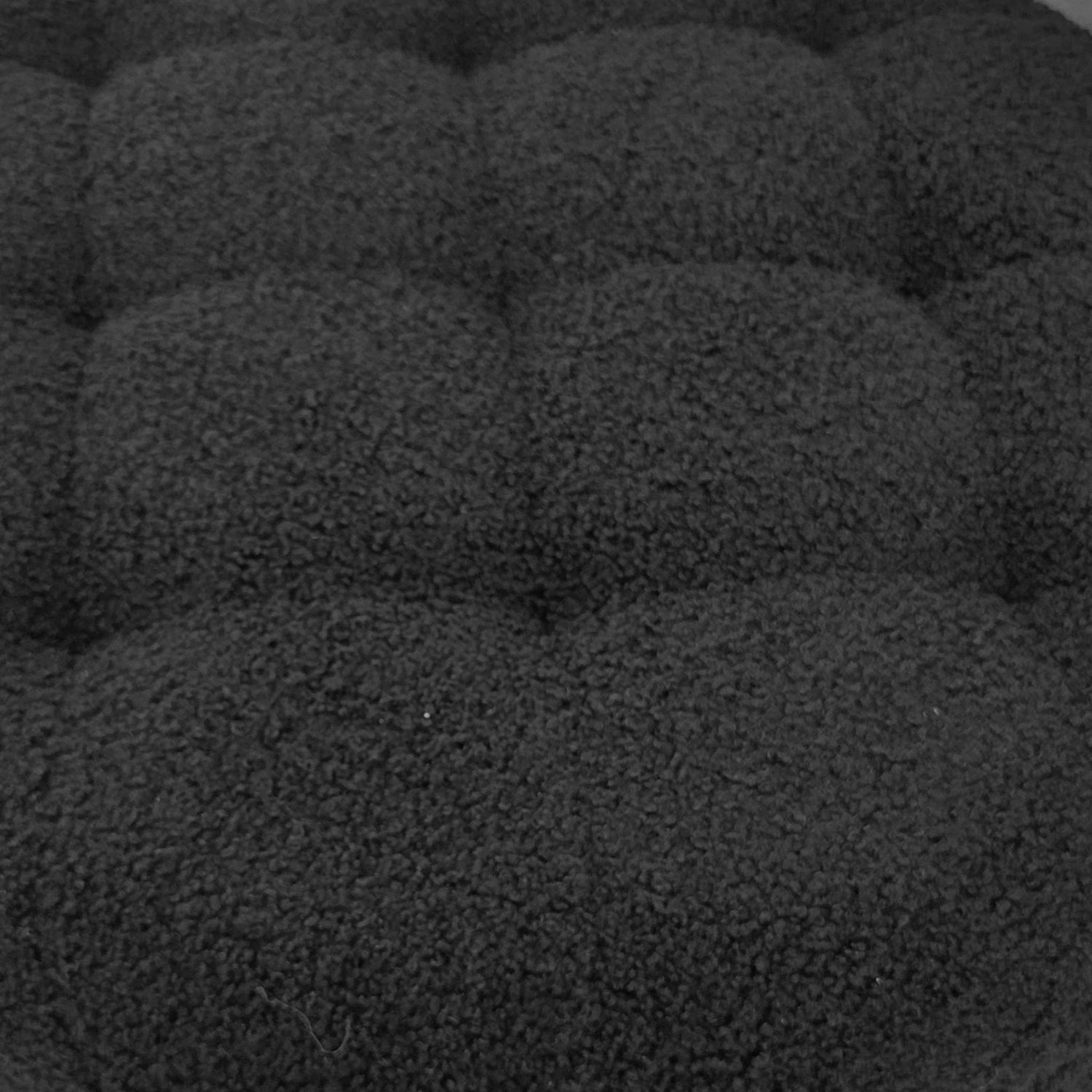 ITY International - Ottomane/ Repose-Pieds Rond avec Rangement, Tissus Pelucheux, 18" x 16", Noir - Simple Boutique