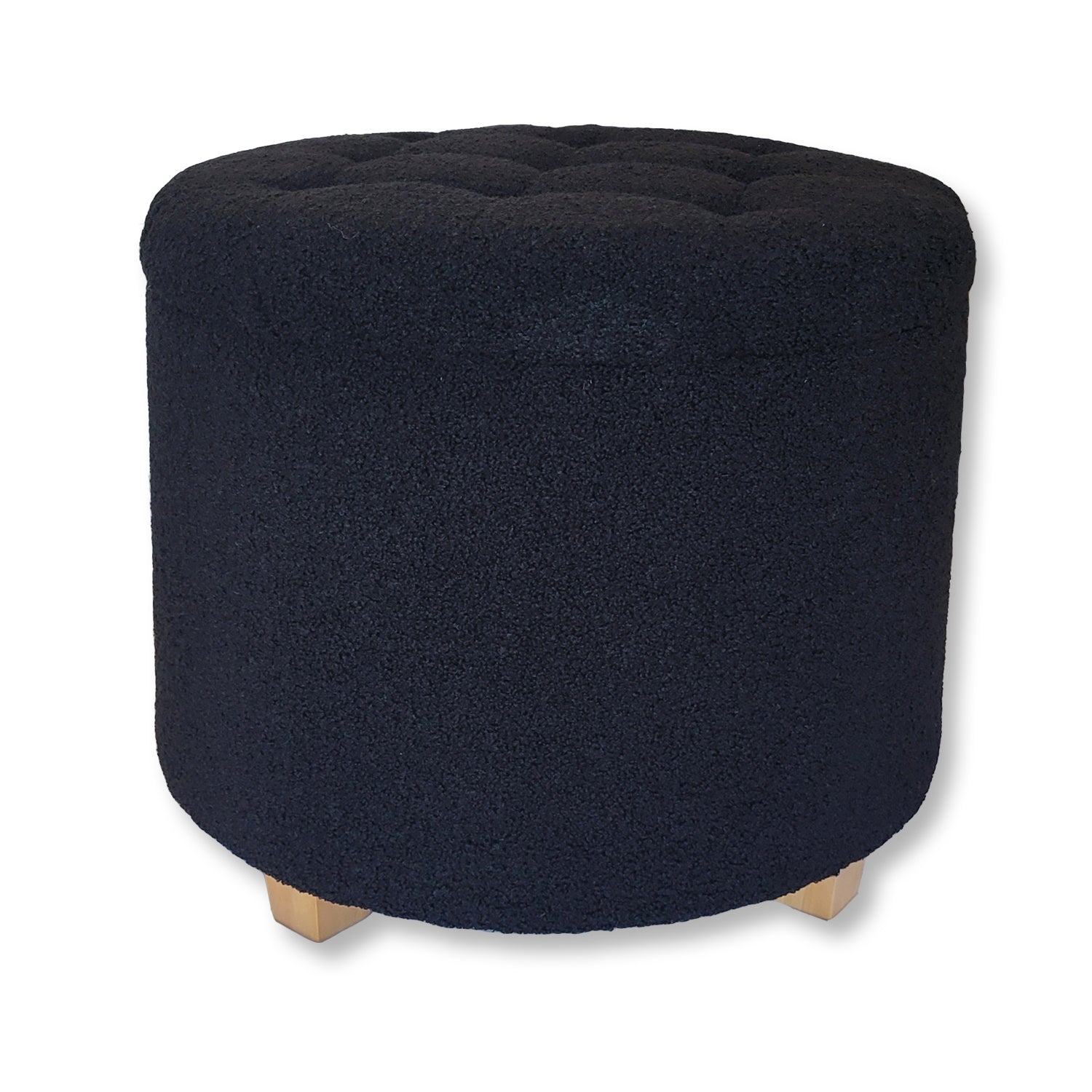 ITY International - Ottomane/ Repose-Pieds Rond avec Rangement, Tissus Pelucheux, 18" x 16", Noir - Simple Boutique