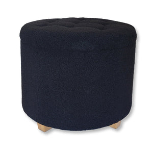 ITY International - Ottomane/ Repose-Pieds Rond avec Rangement, Tissus Pelucheux, 18" x 16", Noir - Simple Boutique