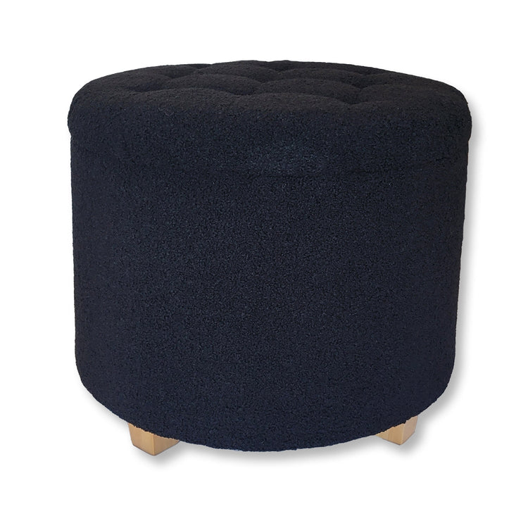 ITY International - Ottomane/ Repose-Pieds Rond avec Rangement, Tissus Pelucheux, 18" x 16", Noir - Simple Boutique