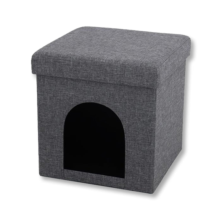 ITY International - Ottomane/Repose-Pied Pliable avec Cachette pour Animaux de Compagnie, 15"x15"x15", Gris - Simple Boutique