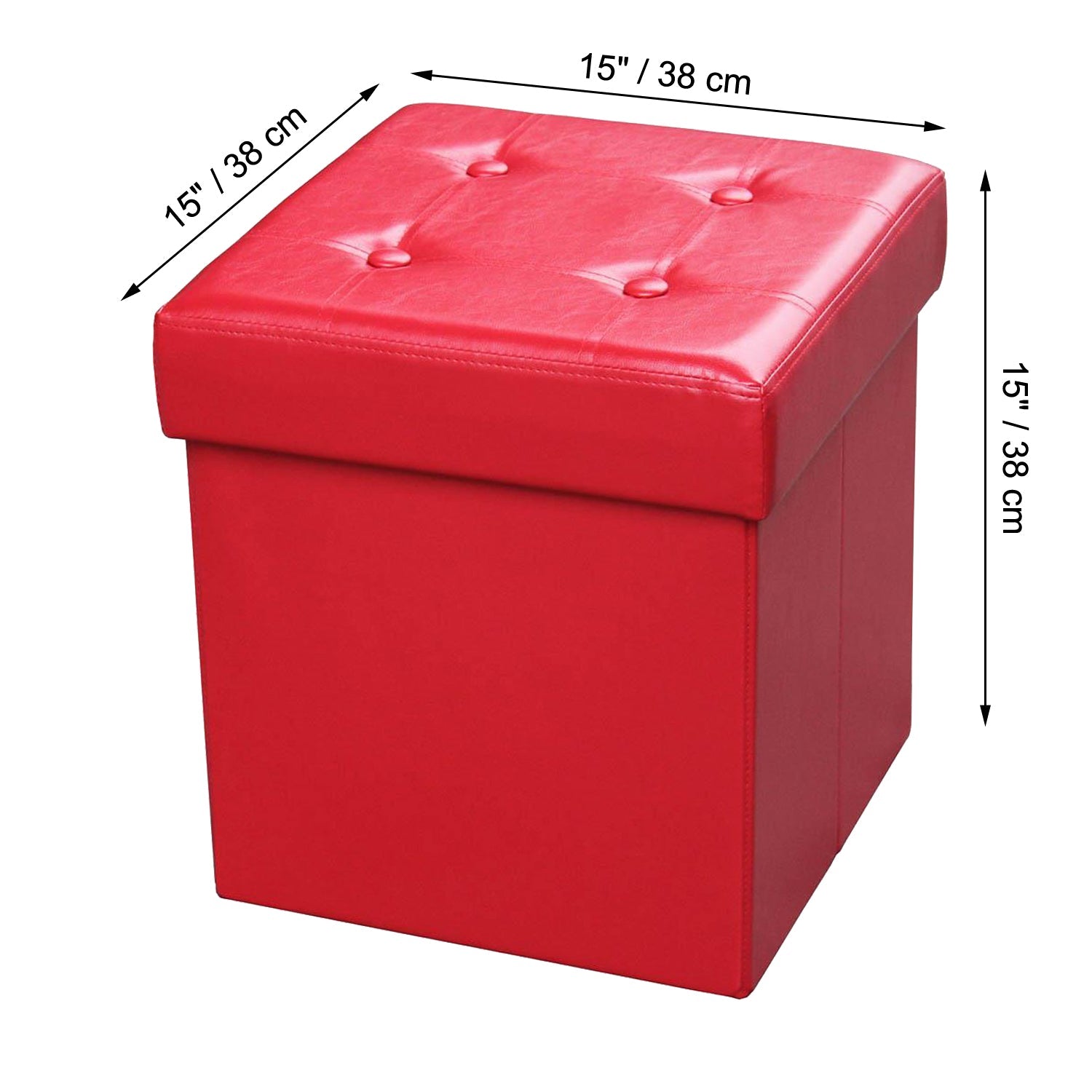 ITY International - Ottomane/Repose-Pied Pliable avec Rangement, 15" x 15" x 15", Rouge - Simple Boutique