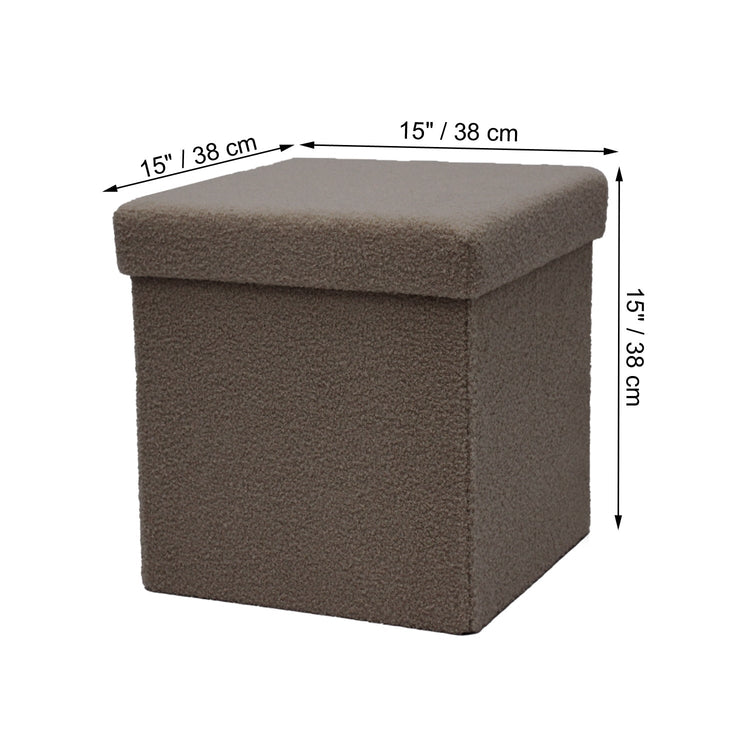 ITY International - Ottomane/Repose-Pied Pliable en Tissu Pelucheux avec Rangement, 15" x 15" x 15", Chameau - Simple Boutique