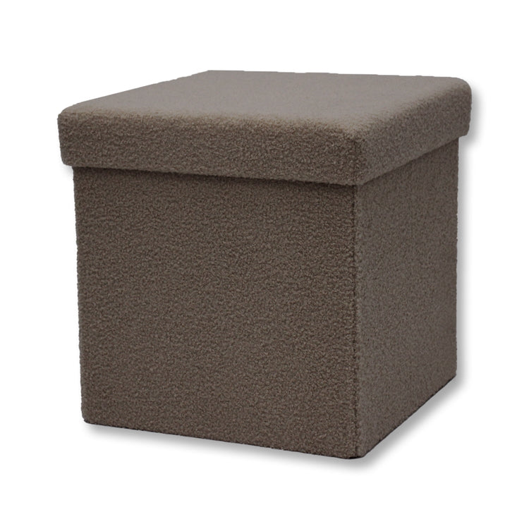 ITY International - Ottomane/Repose-Pied Pliable en Tissu Pelucheux avec Rangement, 15" x 15" x 15", Chameau - Simple Boutique