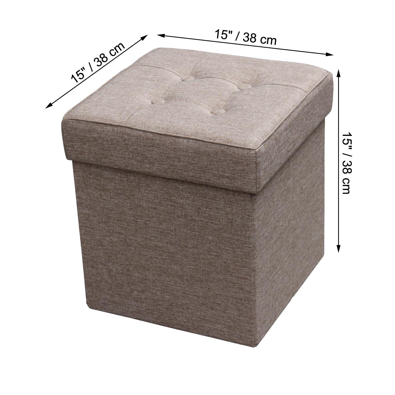 ITY International - Ottomane/Repose-Pied Pliable en Tissus avec Rangement, 15" x 15" x 15", Beige - Simple Boutique