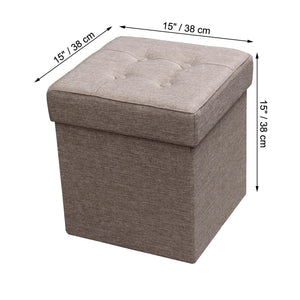 ITY International - Ottomane/Repose-Pied Pliable en Tissus avec Rangement, 15" x 15" x 15", Beige - Simple Boutique