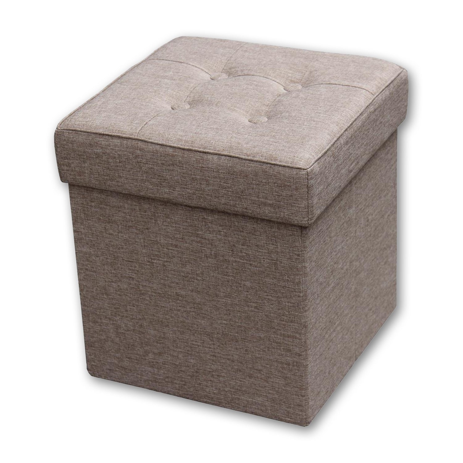 ITY International - Ottomane/Repose-Pied Pliable en Tissus avec Rangement, 15" x 15" x 15", Beige - Simple Boutique