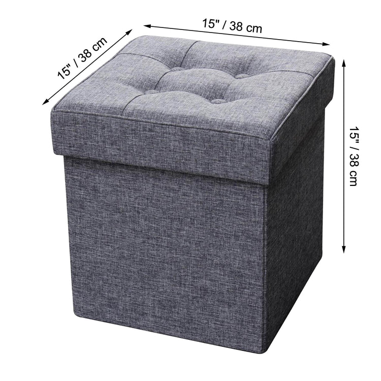 ITY International - Ottomane/Repose-Pied Pliable en Tissus avec Rangement, 15" x 15" x 15", Gris - Simple Boutique