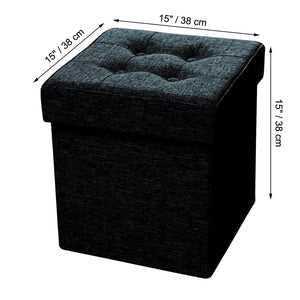 ITY International - Ottomane/Repose-Pied Pliable en Tissus avec Rangement, 15" x 15" x 15", Noir - Simple Boutique