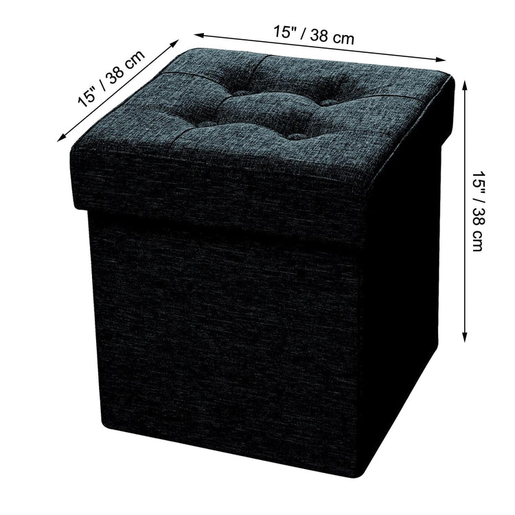 ITY International - Ottomane/Repose-Pied Pliable en Tissus avec Rangement, 15" x 15" x 15", Noir - Simple Boutique