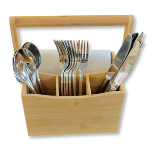 ITY International - Porte-Ustensiles et Serviettes de Table , 8" x 5.5" x 4.75", Fabriqué en Bambou - Simple Boutique