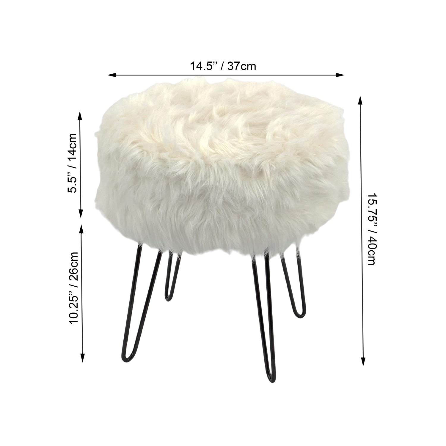 ITY International - Pouf Duveteux avec Base en Métal, 14.5'' x 15.7'', Blanc - Simple Boutique