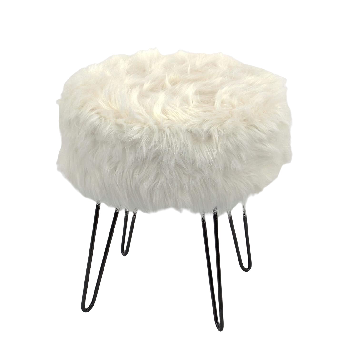 ITY International - Pouf Duveteux avec Base en Métal, 14.5'' x 15.7'', Blanc - Simple Boutique
