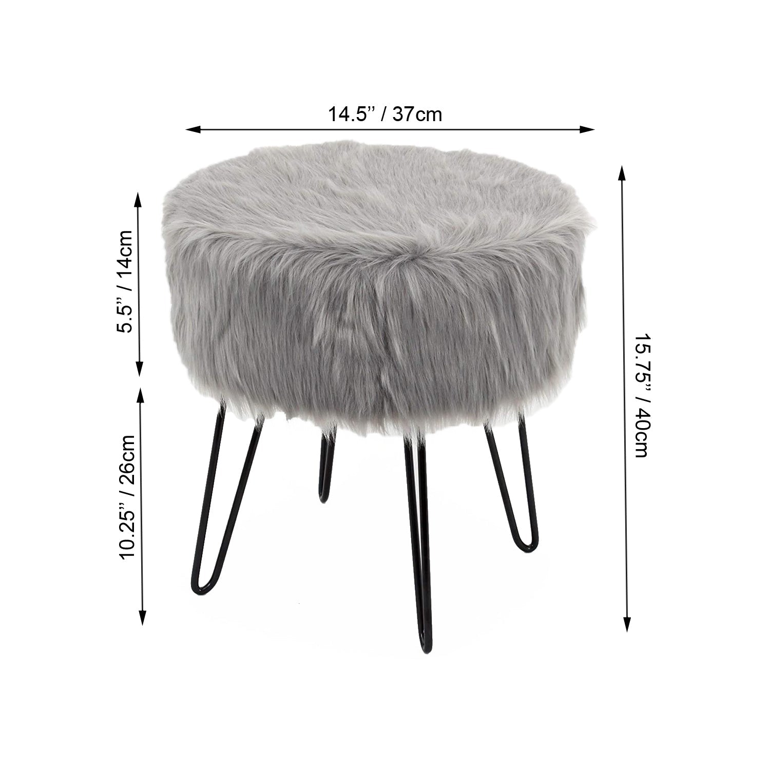 ITY International - Pouf Duveteux avec Base en Métal, 14.5'' x 15.7'', Gris - Simple Boutique