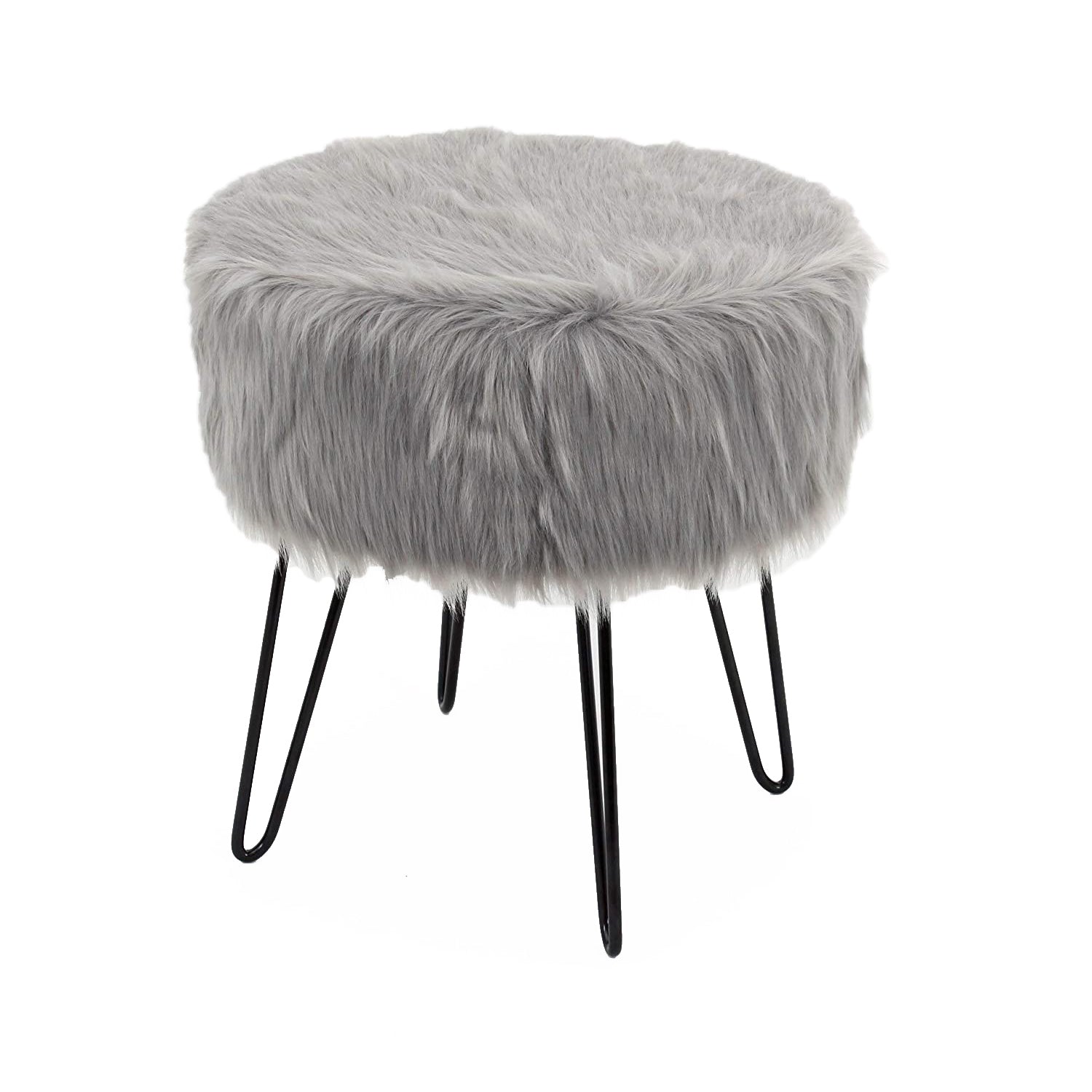 ITY International - Pouf Duveteux avec Base en Métal, 14.5'' x 15.7'', Gris - Simple Boutique
