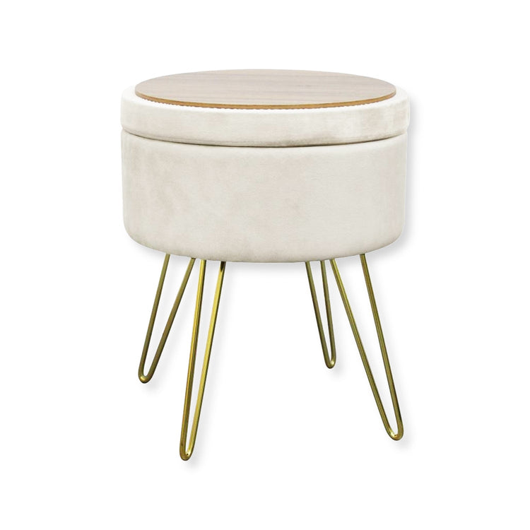 ITY International - Pouf / Repose-Pied en Velour avec Rangement et Plateau, Base en Métal, Blanc - Simple Boutique