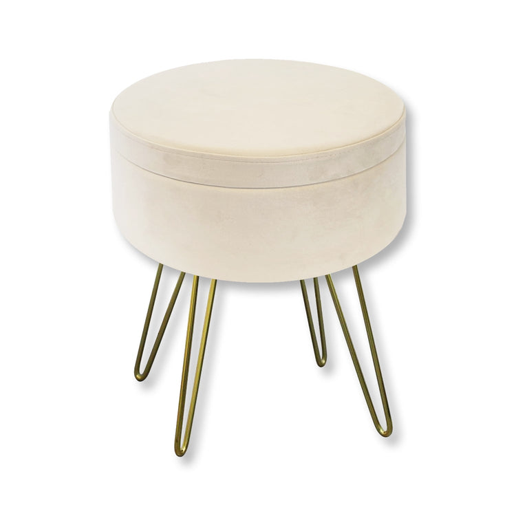 ITY International - Pouf / Repose-Pied en Velour avec Rangement et Plateau, Base en Métal, Blanc - Simple Boutique