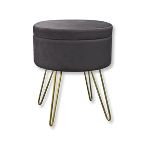 ITY International - Pouf / Repose-Pied en Velour avec Rangement et Plateau, Base en Métal, Gris - Simple Boutique