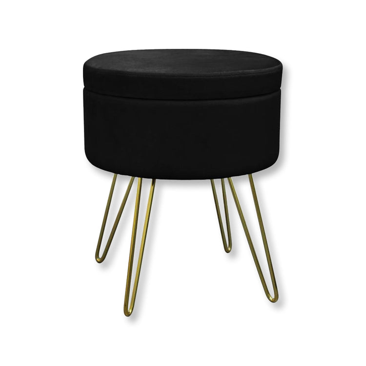 ITY International - Pouf / Repose-Pied en Velour avec Rangement et Plateau, Base en Métal, Noir - Simple Boutique
