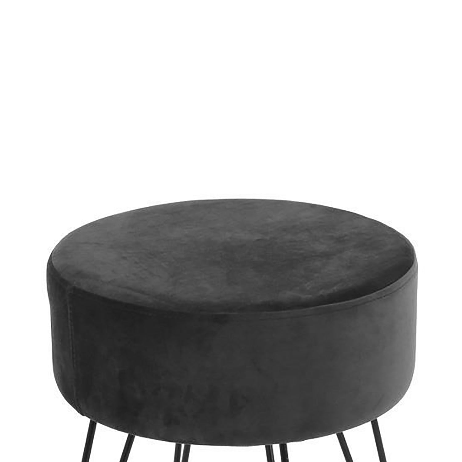 ITY International - Pouf en Velour avec Base en Métal, 14.5'' x 15.7'', Gris Charbon - Simple Boutique