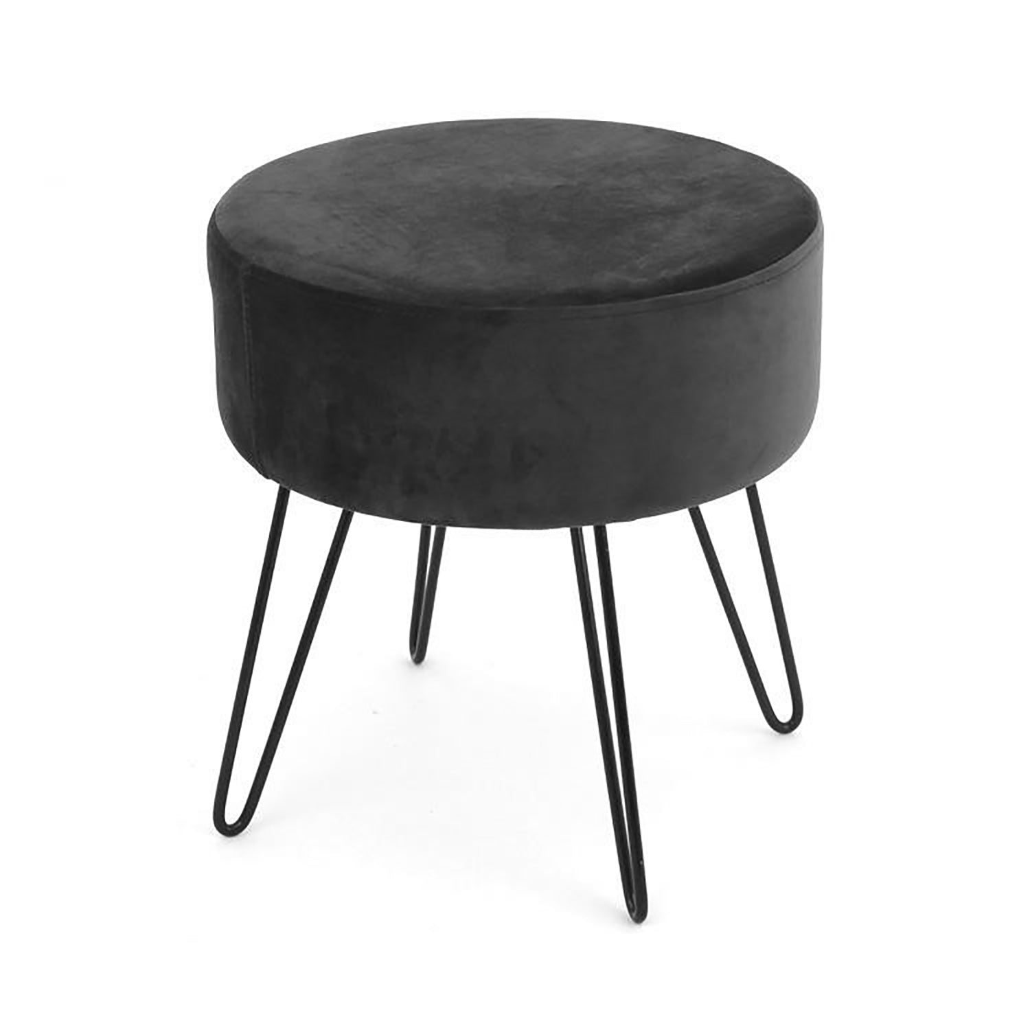 ITY International - Pouf en Velour avec Base en Métal, 14.5'' x 15.7'', Gris Charbon - Simple Boutique