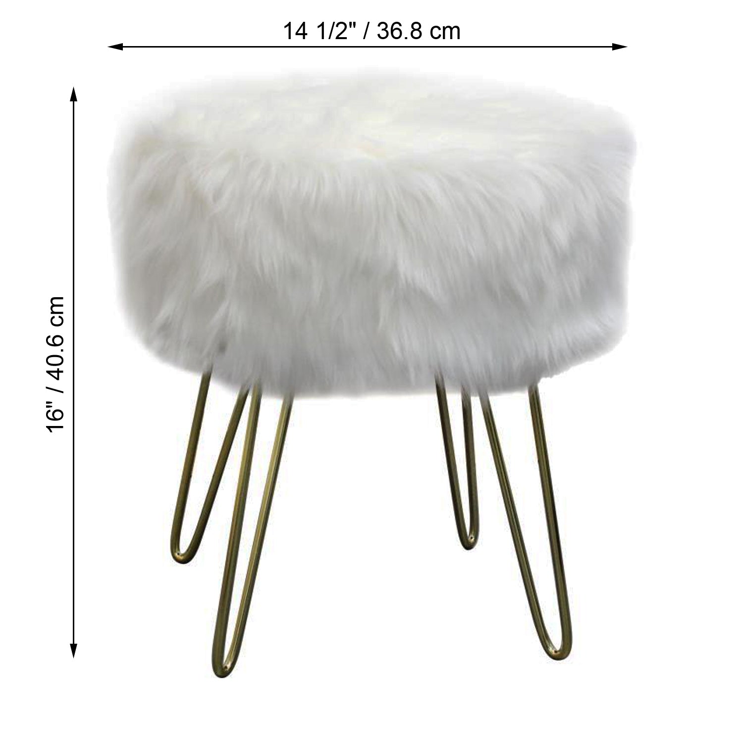 ITY International - Pouf/Repose-Pied Duveteux avec Base en Métal, 14.5'' x 16'', Blanc - Simple Boutique