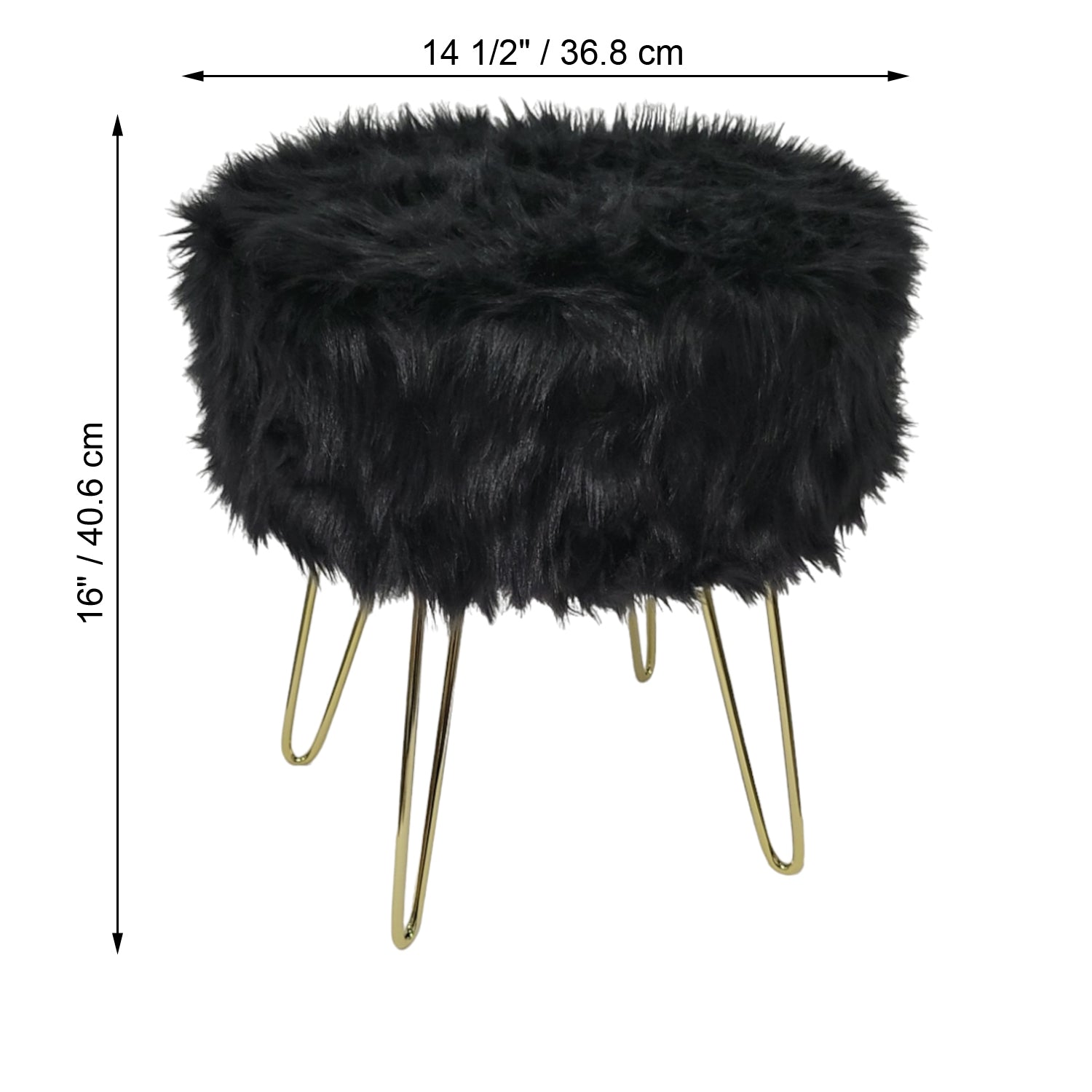 ITY International - Pouf/Repose-Pied Duveteux avec Base en Métal, 14.5'' x 16'', Noir - Simple Boutique