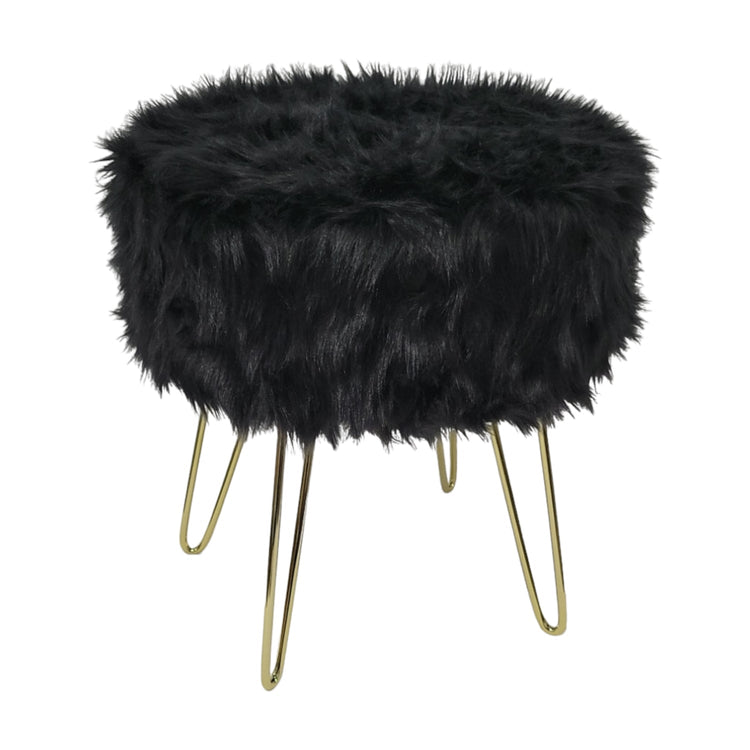 ITY International - Pouf/Repose-Pied Duveteux avec Base en Métal, 14.5'' x 16'', Noir - Simple Boutique