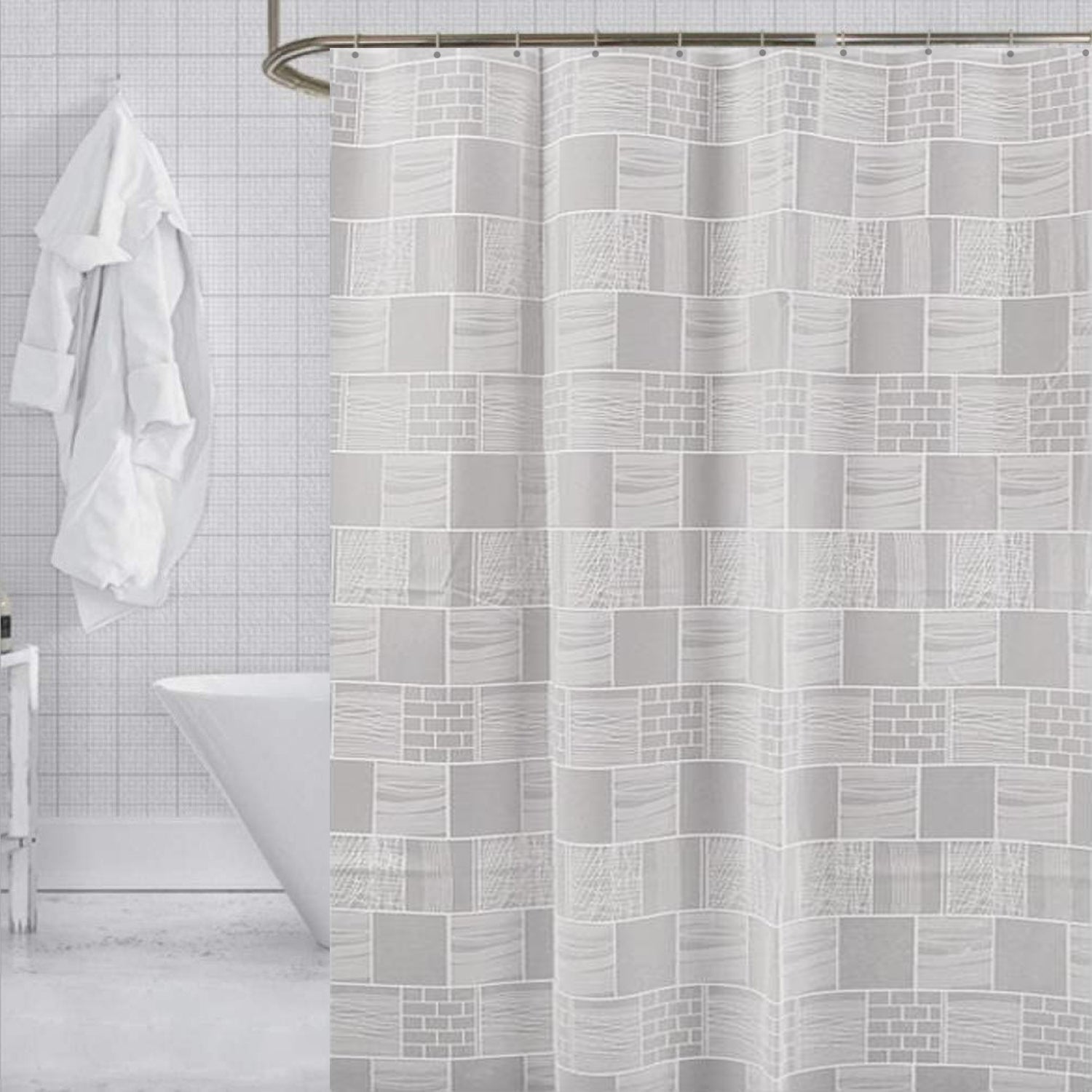 ITY International - Rideau de Douche en Peva, 71" x 71", Motif de Brique - Simple Boutique