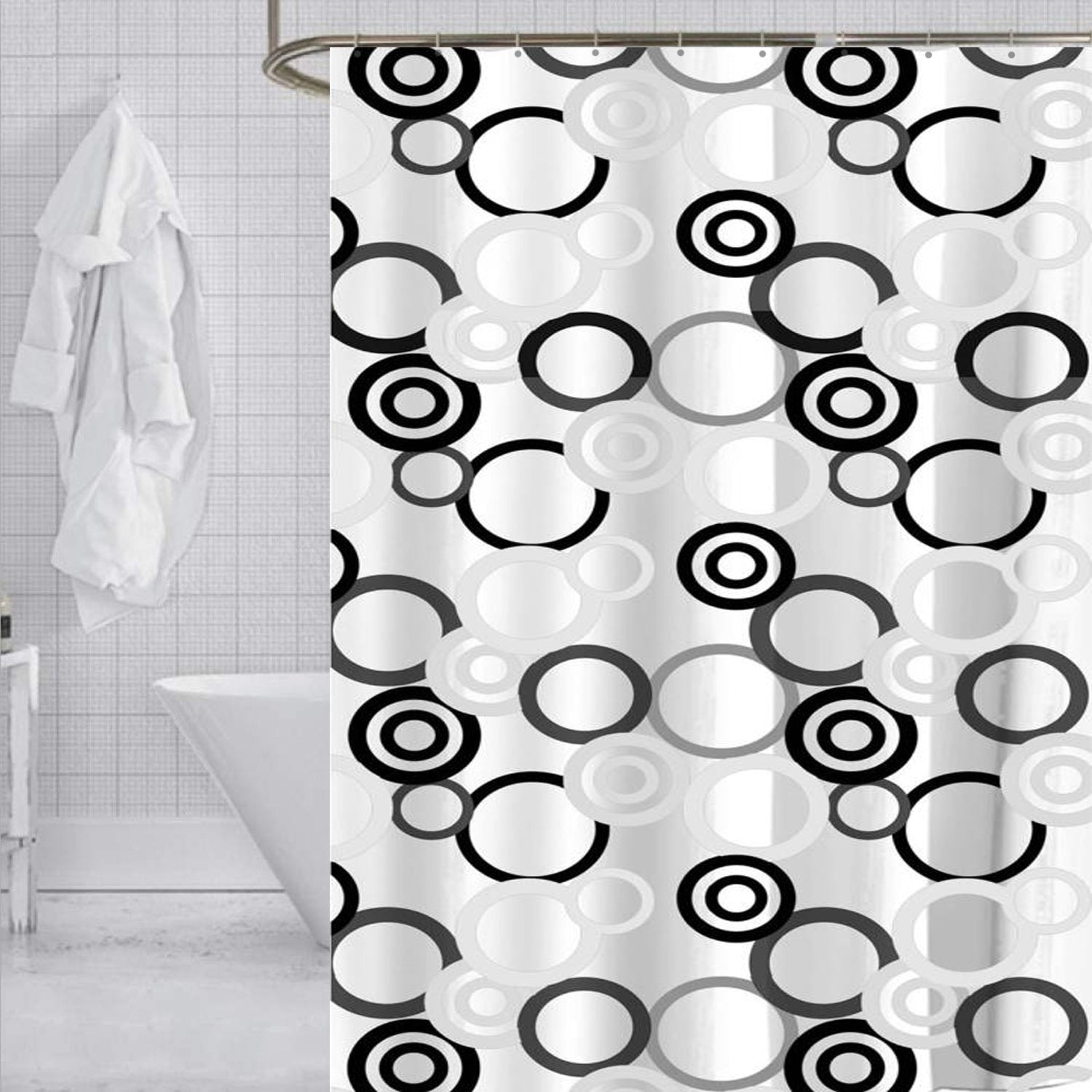 ITY International - Rideau de Douche en Peva, 71" x 71", Motif de Cercle - Simple Boutique