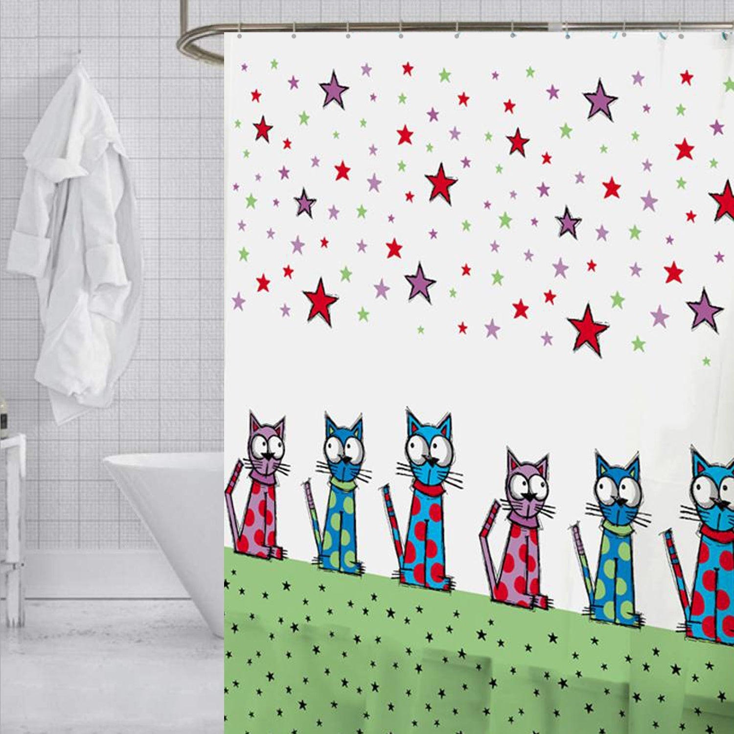 ITY International - Rideau de Douche en Peva, 71" x 71", Motif de Chats - Simple Boutique