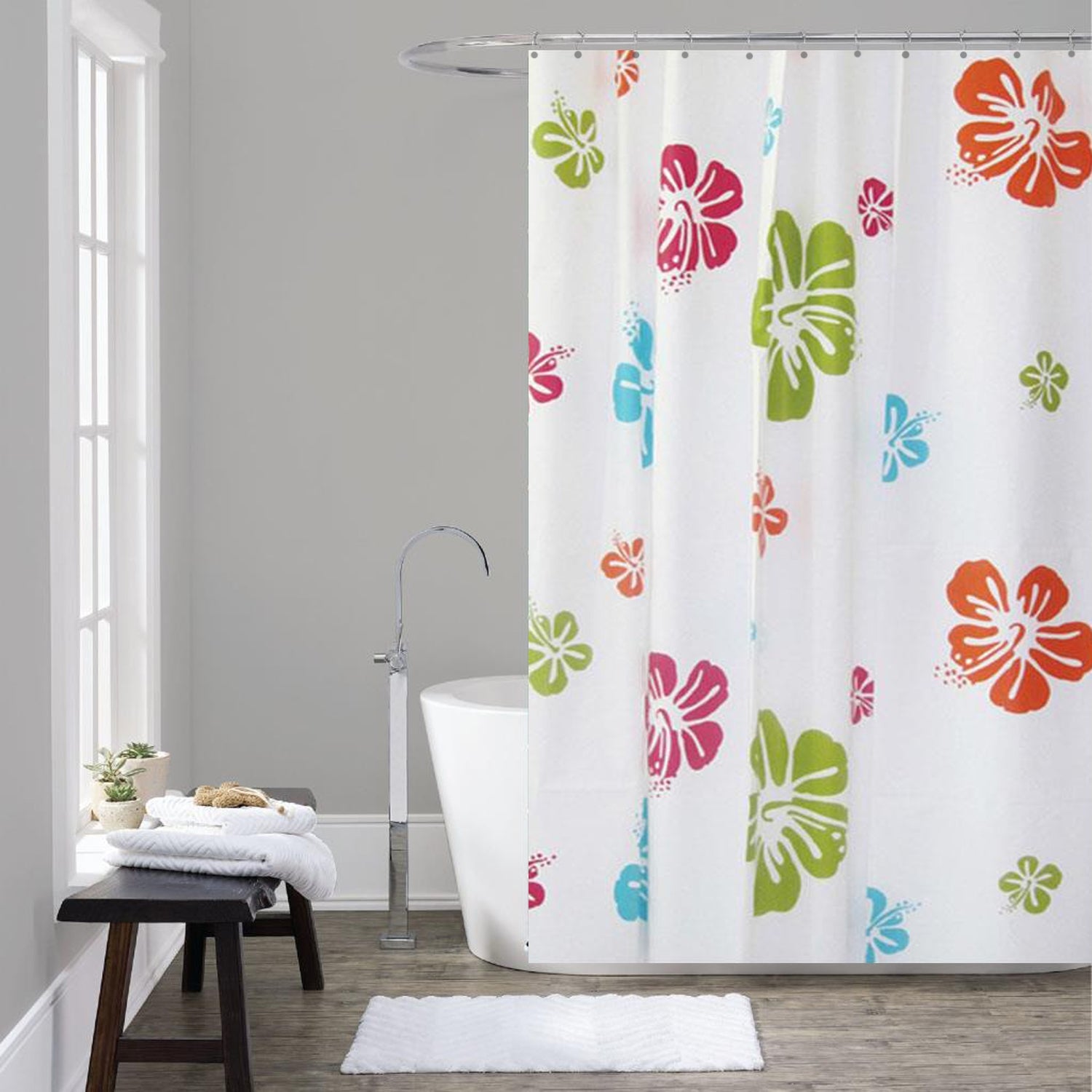 ITY International - Rideau de Douche en Peva, 71" x 71", Motif de Fleurs - Simple Boutique