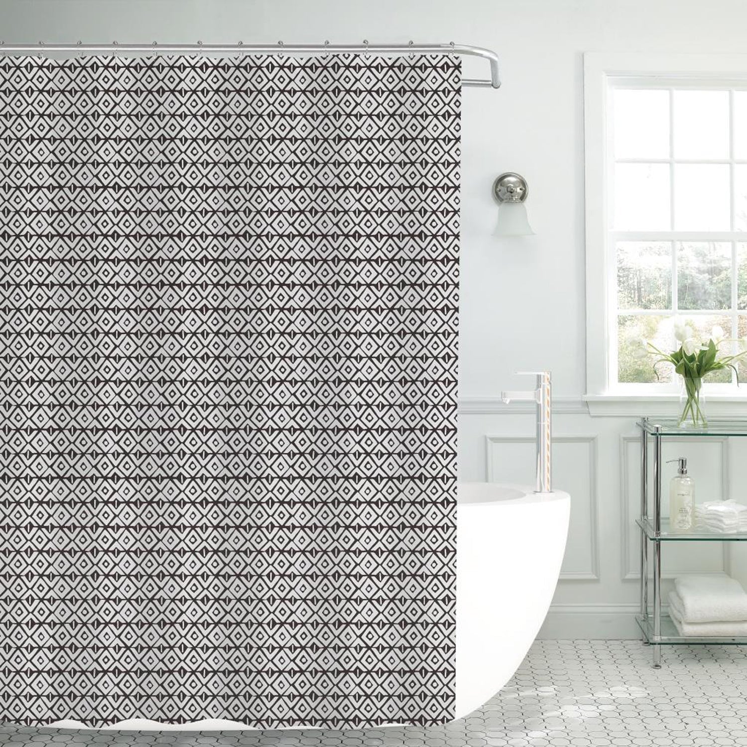 ITY International - Rideau de Douche en Peva, 71" x 71", Noir et Blanc - Simple Boutique