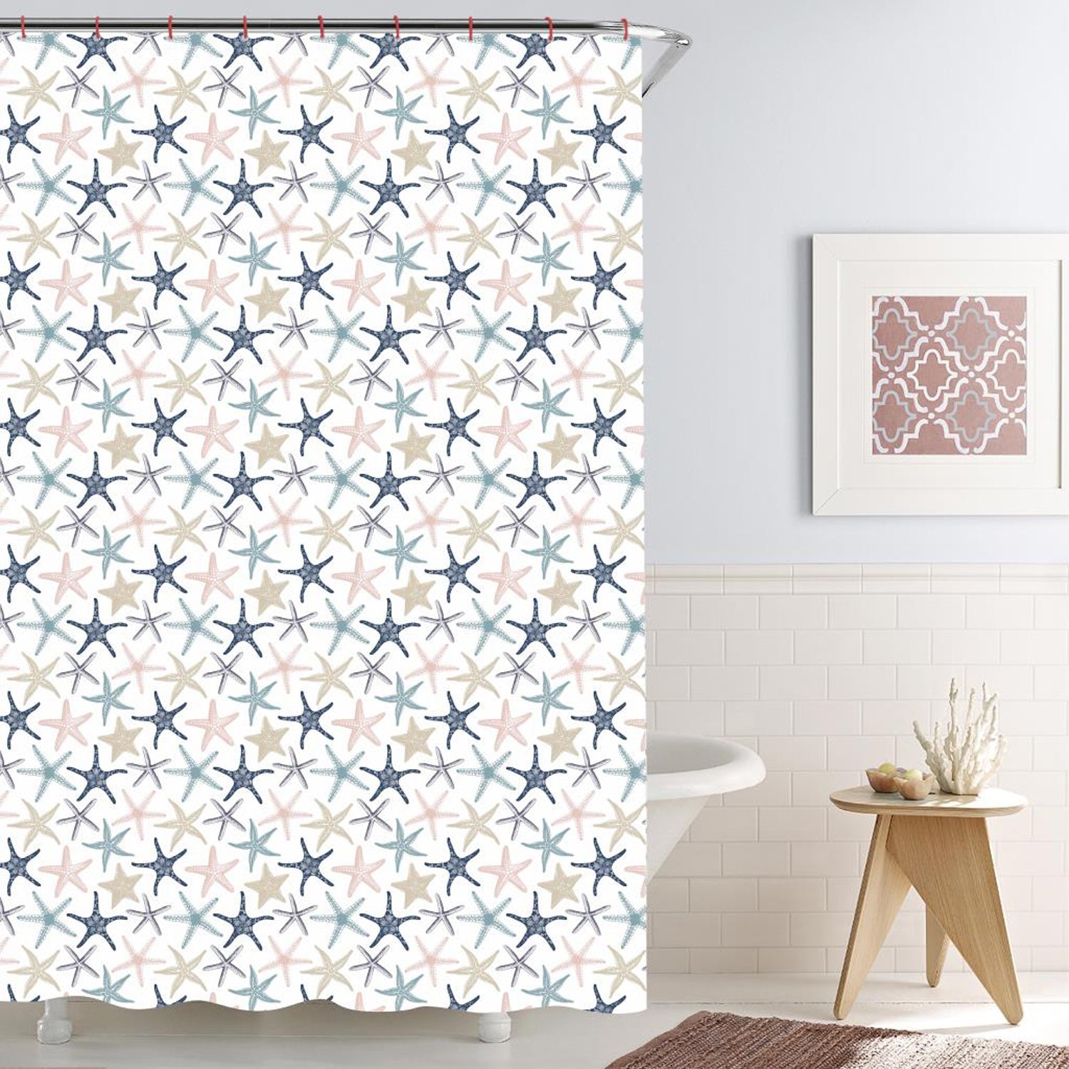 ITY International - Rideau de Douche en Polyester, 71" x 71", Motif Étoiles de Mer - Simple Boutique