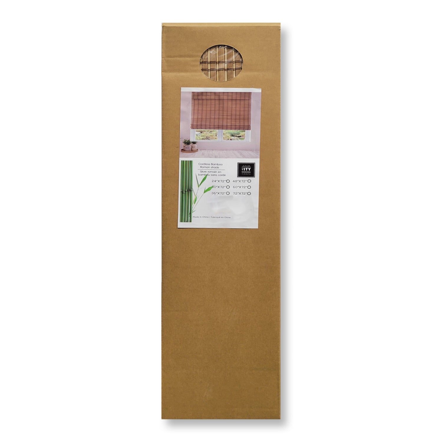 ITY International - Store Romain pour Fenêtre en Bambou, Sans Cordon, 24" x 72", Brun - Simple Boutique