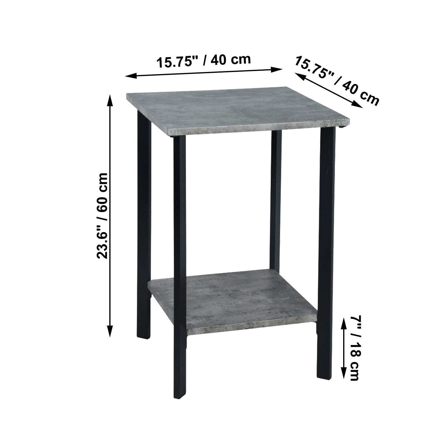 ITY International - Table D'appoint Carré à 2 Niveaux, 15.75" x 15.75" x 23.6", Gris Ciment - Simple Boutique