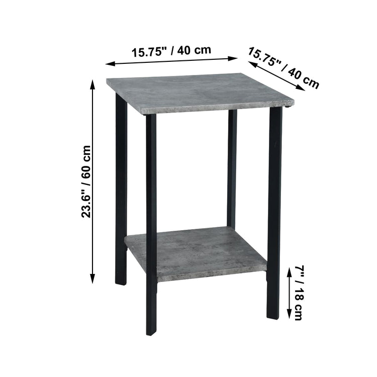 ITY International - Table D'appoint Carré à 2 Niveaux, 15.75" x 15.75" x 23.6", Gris Ciment - Simple Boutique