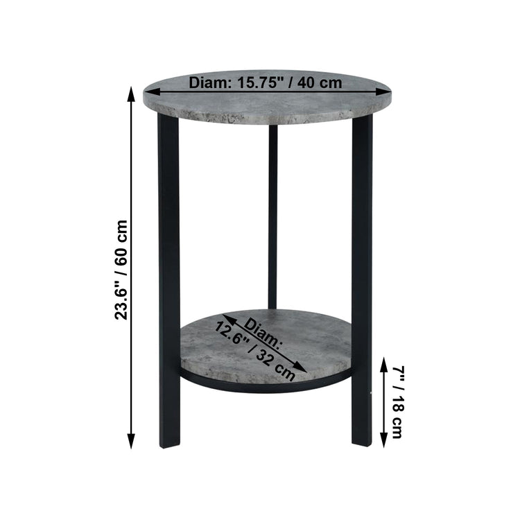 ITY International - Table D'appoint Ronde à 2 Niveaux, 15.75" x 23.6", Gris Ciment - Simple Boutique