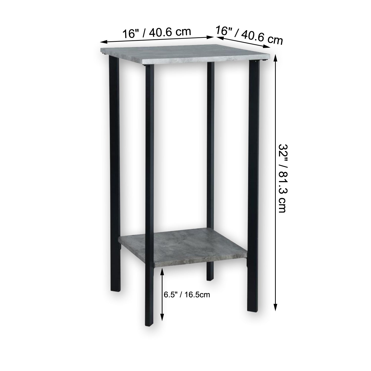 ITY International - Table d'appoint Carré à 2 Niveaux, 16"x16"x32", Gris Ciment - Simple Boutique